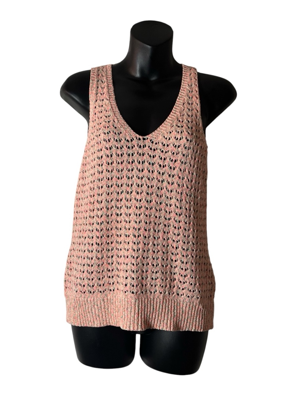 Fate Crochet knit -Pink&Blue Open Knit V-Neck Tank Sz S